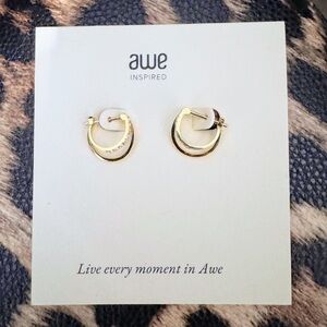 Awe Inspired White Topaz double hoop Huggies gold
